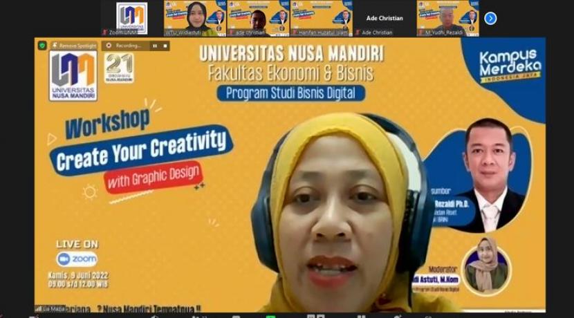Prodi Bisnis Digital Universitas Nusa Mandiri (UNM) sukses menyelenggarakan workshop dengan tema‘Create Your Creativity with Graphic Design.