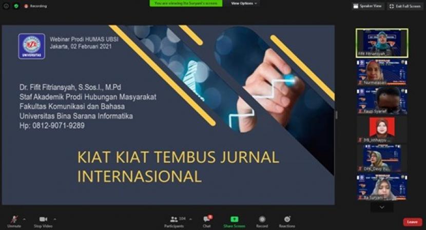 Prodi Hubungan Masyarakat Universitas Bina Sarana Informatika (UBSI) menggelar webinar bertajuk 