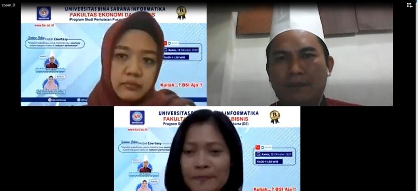 Prodi Perhotelan kampus UBSI Yogyakarta  menggelar webinar online yang bertajuk ‘Melatih Mahasiswa Untuk Memiliki Jiwa Courtesy Dalam Melayani Tamu Didalam Hotel’.