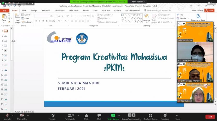 Prodi Sistem Informasi STMIK Nusa Mandiri menggelar rapat untuk menyeleksi proposal Program Kreativitas Mahasiswa (PKM) yang masuk dari kalangan mahasiswa Nusa Mandiri.