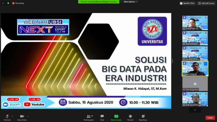 Prodi Teknik Industri, Fakultas Teknik dan Informatika (FTI), UBSI  menggelar webinar tentang solusi big data di era industri.