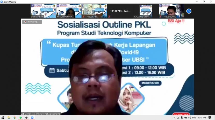 Prodi Teknologi Komputer UBSI menggelar kegiatan sosialisasi online PKL.