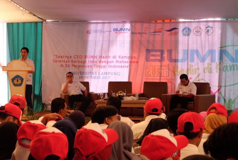 Program ‘BUMN Hadir di Kampus’ yang diinisiasi oleh Kementerian BUMN berlangsung di Universitas Lampung (Unila), Kota Bandar Lampung, Sabtu (28/10).