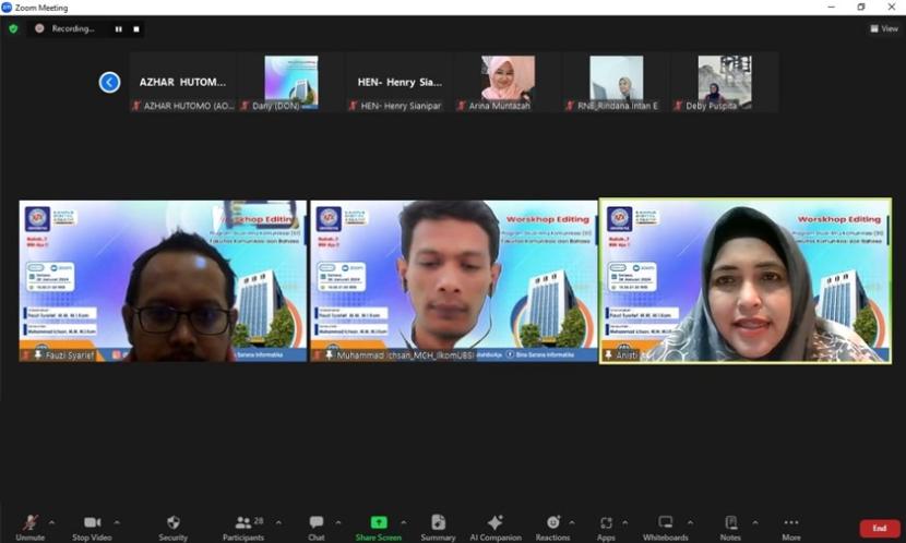 Program Studi (Prodi) Ilmu Komunikasi Universitas BSI (Bina Sarana Informatika) menggelar workshop editing secara daring.
