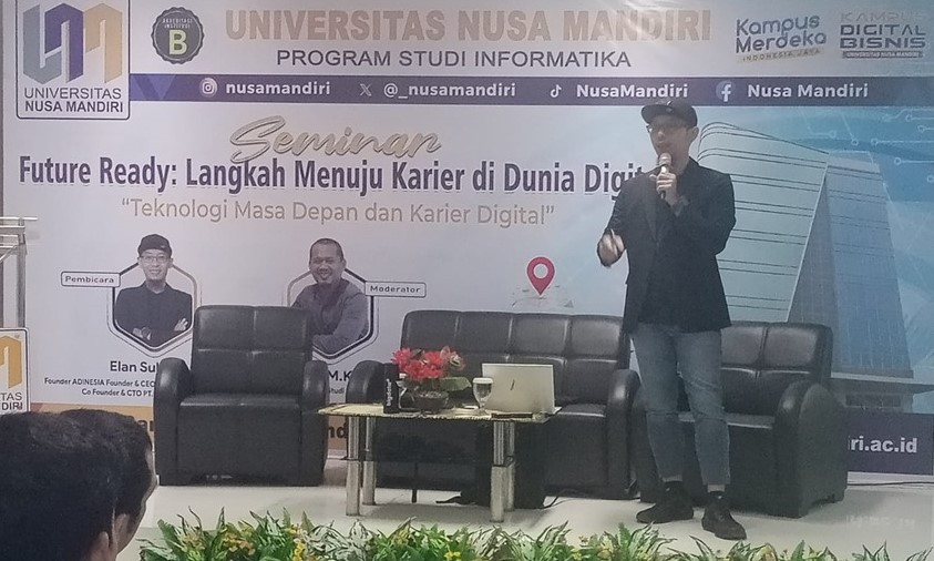 Program Studi (prodi) Informatika Universitas Nusa Mandiri (UNM) sukses menyelenggarakan seminar bertajuk “Future Ready: Langkah Menuju Karier di Dunia Digital” pada Kamis 24 Oktober 2024.