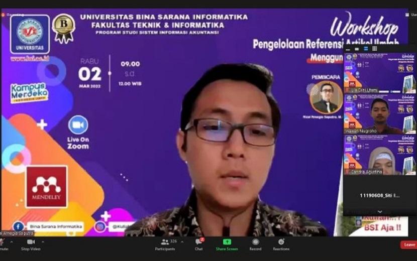 Program Studi (Prodi) Sistem Informasi Akuntansi Universitas BSI (Bina Sarana Informatika) kampus Bogor, mengadakan workshop pengelolaan referensi artikel ilmiah menggunakan Mendeley.