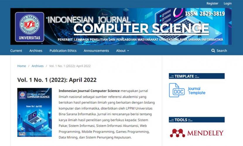 Program Studi (Prodi) Sistem Informasi Kampus Digital Kreatif Universitas BSI (Bina Sarana Informatika) kampus Solo telah meluncurkan platform jurnal ilmiah bernama Indonesian Journal Computer Science (IJCS).