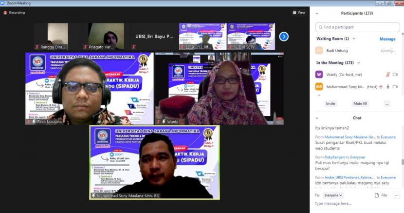 Program studi (prodi) Sistem Informasi (SI) Universitas BSI (Bina Sarana Informatika) kampus Pontianak berhasil melaksanakan kegiatan Sosialisasi Sistem Praktik Kerja Terpadu (Sipadu) secara daring melalui Zoom Meeting.