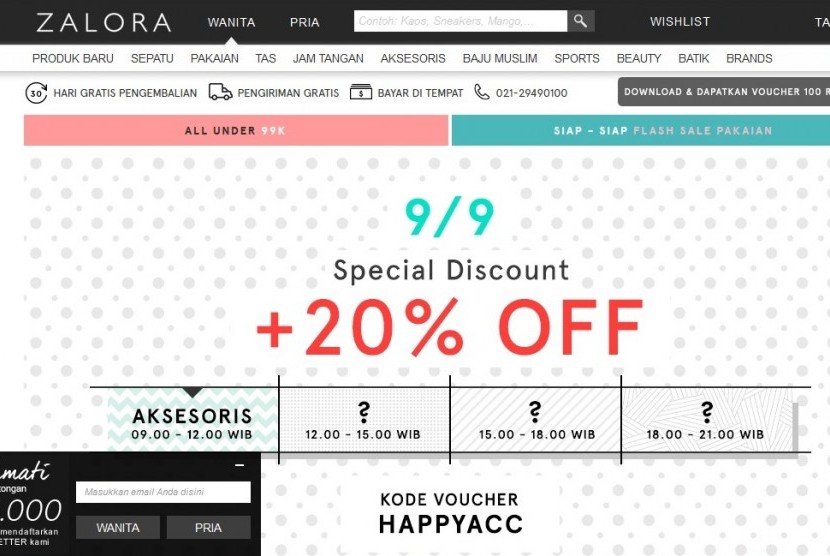 Promo Zalora Mega Mini Day dimulai sejak pukul 09.00 hingga 21.00 hanya pada Rabu (9/9).