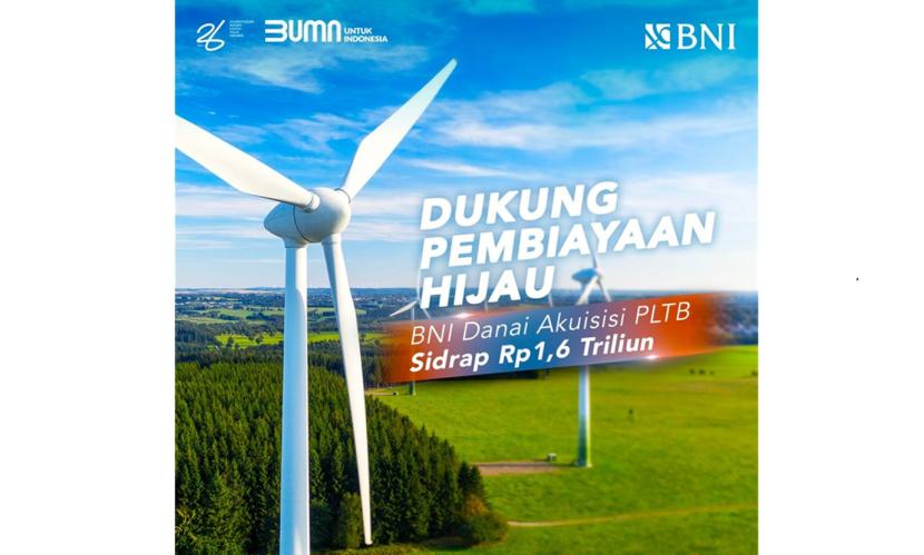 PT Bank Negara Indonesia (Persero) Tbk atau BNI menunjukkan komitmennya dalam mendukung transisi energi hijau dengan mendanai akuisisi Pembangkit Listrik Tenaga Bayu (PLTB) Sidrap berkapasitas 75 Megawatt (MW) di Sulawesi Selatan.