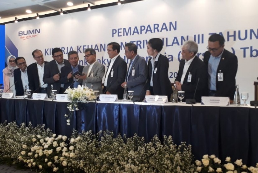 PT Bank Rakyat Indonesia (BRI) Tbk. menyampaikan paparan kinerja kuartal III 2019 dalam konferensi pers yang digelar di Kantor Pusat BRI, Jakarta, (24/10). 