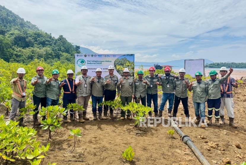 PT Nusa Karya Arindo melaksanakan penanaman pohon mangrove sebagai bentuk kepedulian terhadap pelestarian lingkungan pesisir.