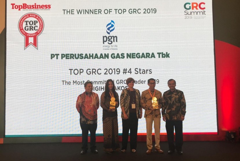 PT Perusahaan Gas Negara Tbk. (PGN) berhasil meraih penghargaan sebagai TOP GRC 2019 #4 Stars dan Direktur Utama PGN Gigih Prakoso Soewarto dinobatkan sebagai The Most Committed GRC Leaders 2019 di ajang Top Governance Risk & Compliance Summit 2019 yang digelar  di Hotel Borobudur.