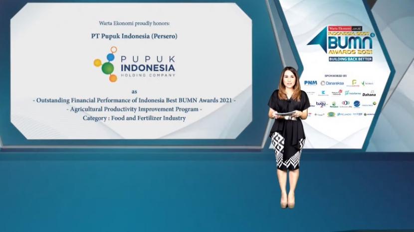 PT Pupuk Indonesia (Persero) berhasil meraih dua penghargaan sekaligus dalam acara Indonesia Best BUMN Award 2021 : Building Back Better yang diselenggarakan oleh Warta Ekonomi. Kedua penghargaan itu adalah Agricultural Productivity Improvement Program dan Outstanding Financial Performance. 
