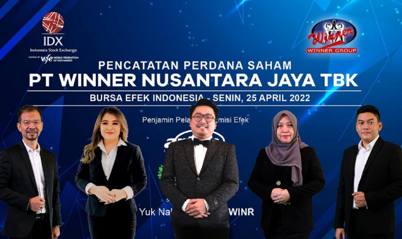 PT Winner Nusantara Jaya Tbk (WINR) melakukan Penawaran Umum Perdana Saham atau Initial Public Offering (IPO) di Bursa Efek Indonesia dengan melepas 1,5 miliar saham kepada publik, Senin (25/4/2022).