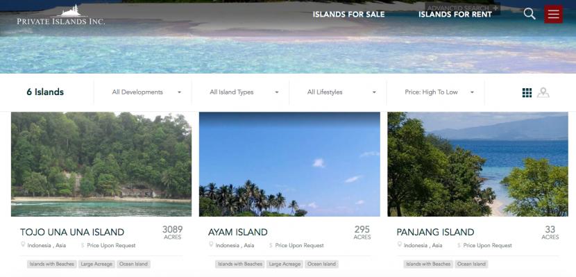 Pulau Ayam tertera dijual di situs daring www.privateislandsonline.com.