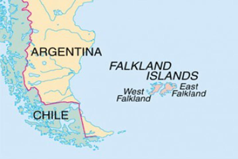 Pulau Falkland yang dipersengketakan Inggris dan Argentina. Argentina menyebut pulau itu, Pulau Malvinas