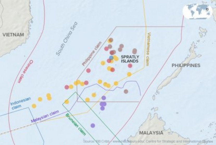 Small islands and coral reefs spread in South China Sea has been contested by several countries, including China, Japan, Malaysia, Brunei, and Taiwan.