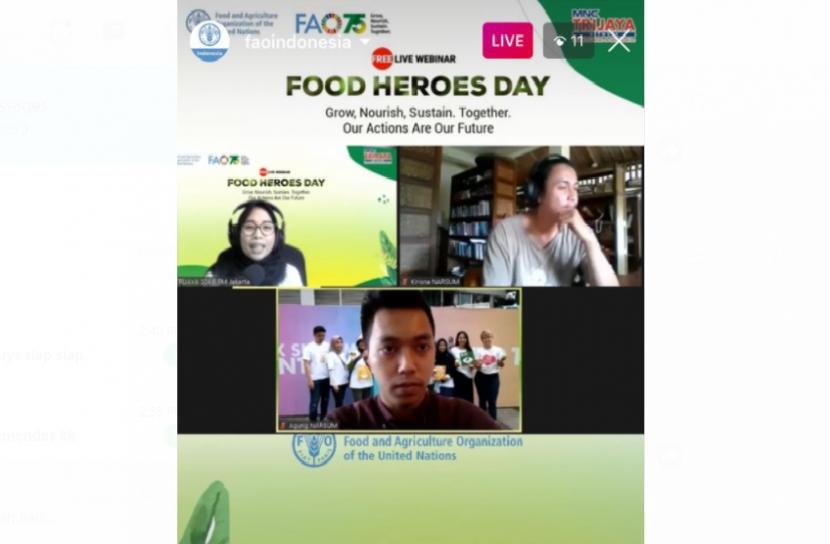 Puncak acara dari serial kampanye FAO Indonesia untuk Hari Pangan Sedunia diadakan hari ini (31/10) melalui Webinar Food Heroes Day yang menghadirkan pahlawan pangan sepanjang rantai pangan mulai dari petani, nelayan sampai penggerak komunitas dari kaum muda yang disiarkan live oleh MNC Trijaya FM dan sosial media FAO.