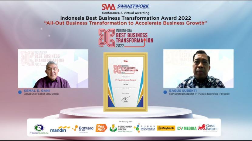 Pupuk Indonesia meraih Indonesia Best Business Transformation Award 2022.