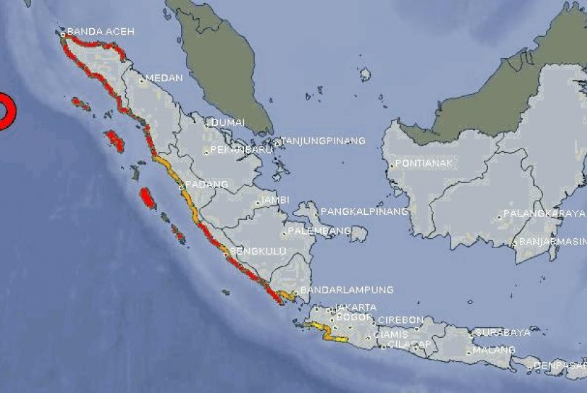 Pusat gempa di kabupaten Simeulue Nangroe Aceh Darusalam