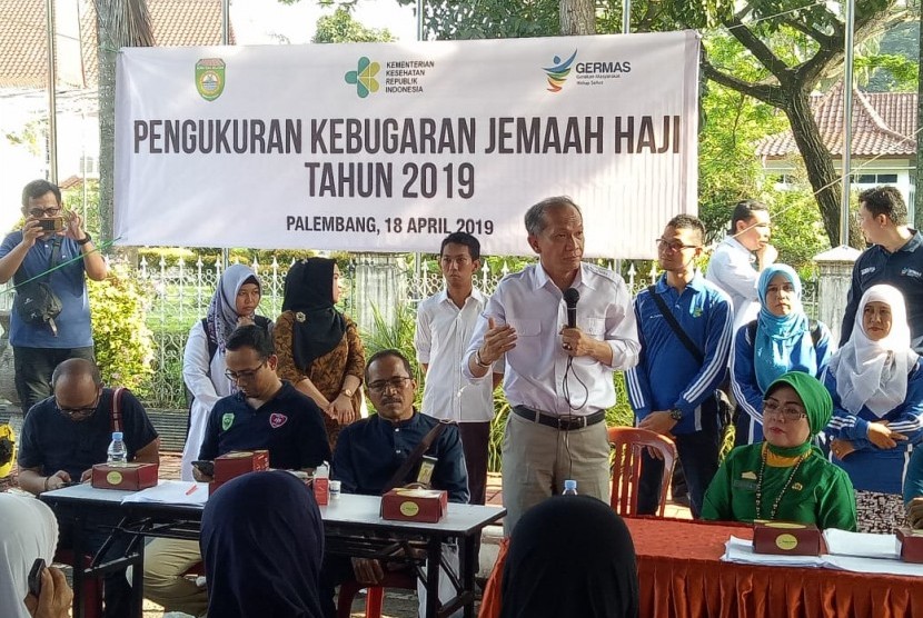 Pusat Kesehatan Haji (Puskeshaj) Kementerian Kesehatan (Kemenkes) bersama Dinas Kesehatan Provinsi Sumatera Selatan  melaksanakan pembinaan kesehatan jamaah haji, Kamis (18/4).