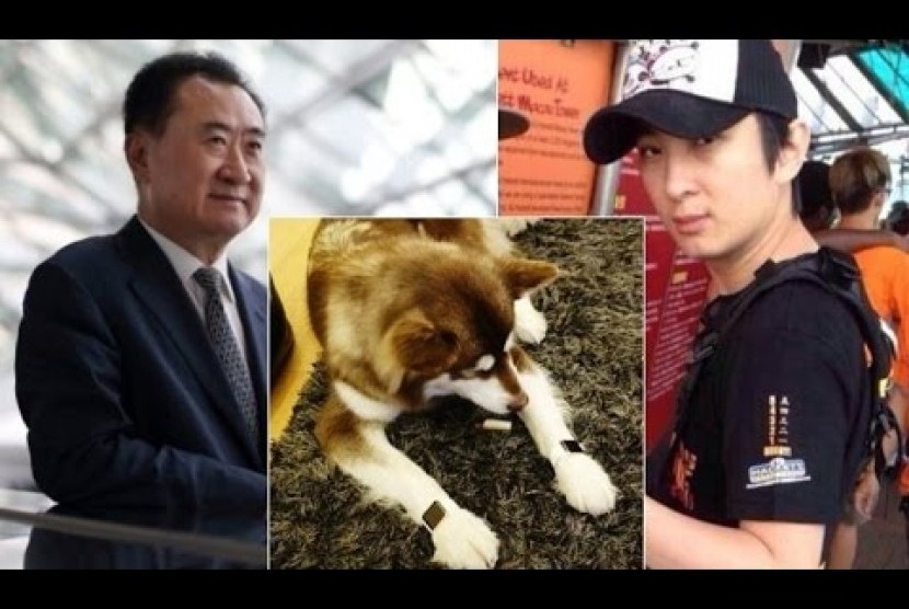 Putra orang terkaya di Cina, Wang Sicong (kanan) membelikan anjingnya (tengah) dua jam tangan Apple.