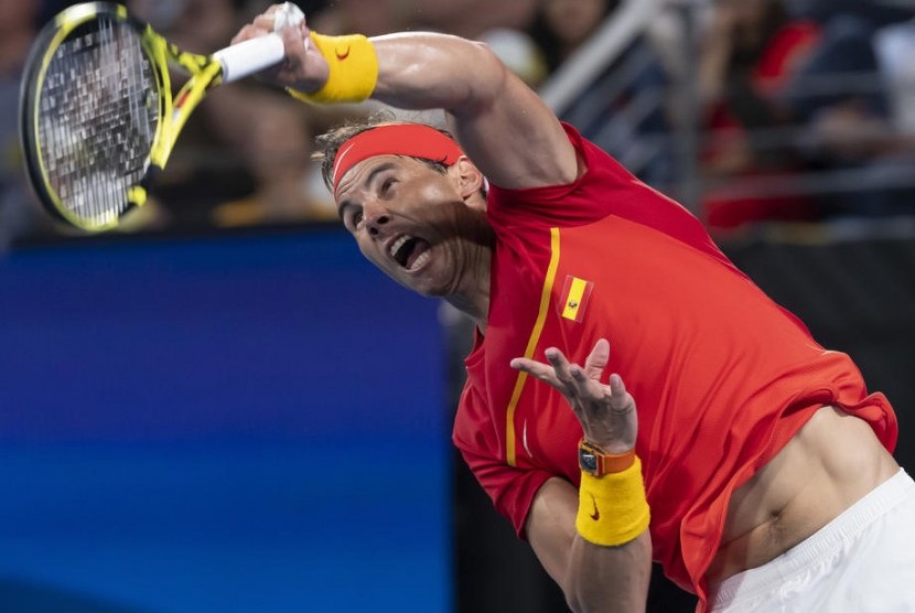 Rafael Nadal saat membela Spanyol menghadapi Australia di ATP Cup 2020.