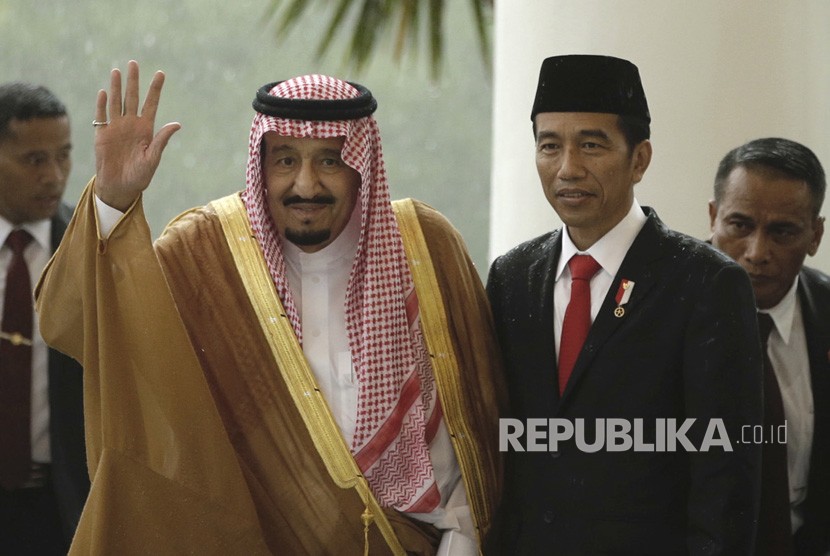 Raja Salman saat bertemu Presiden Joko Widodo di Istana Bogor.