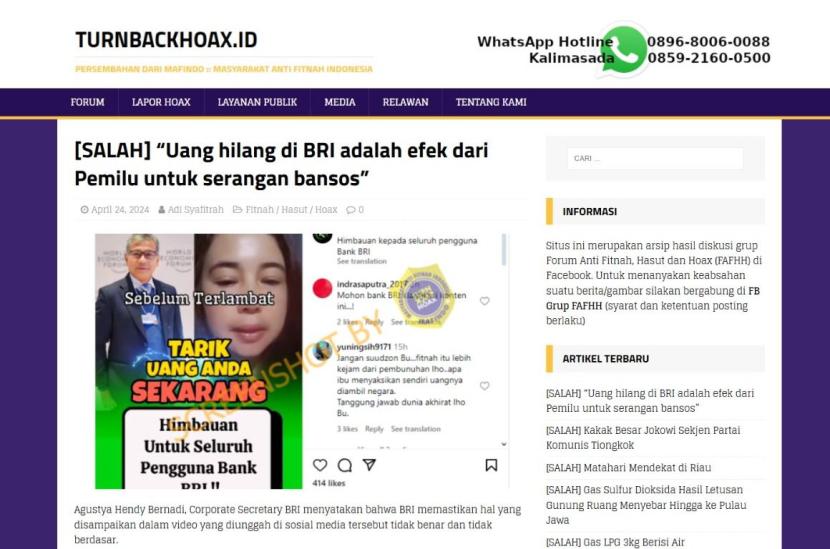 A fake posts that related to Bank Rakyat Indonesia (BRI).