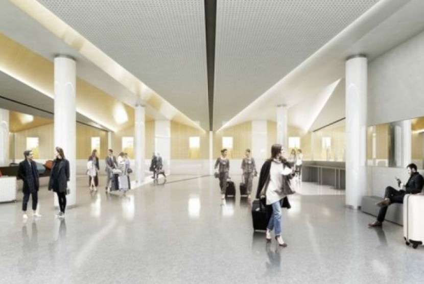 Rancangan terminal internasional di Bandara Canberra. 