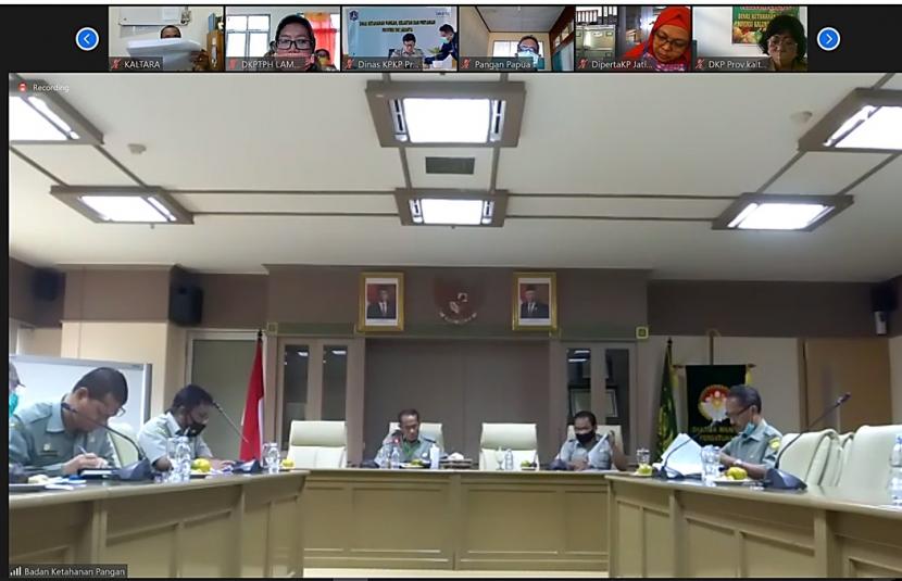  Rapat Evaluasi Kegiatan BKP bersama dinas pangan provinsi seluruh Indonesia melalui video conference pada Senin (20/7). 