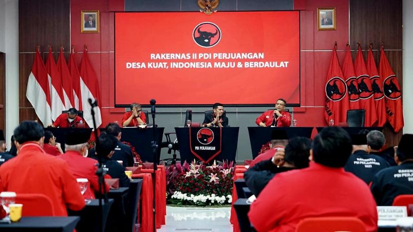Rapat Kerja Nasional (Rakernas) II PDI Perjuangan tahun 2021, di Sekolah Partai PDI Perjuangan, Lenteng Agung, Jakarta, Rabu (22/6/2022).