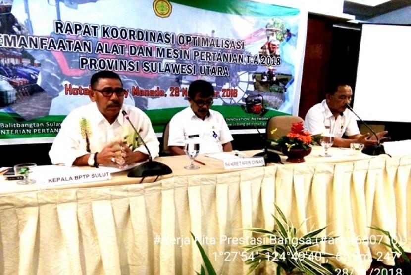 Rapat koordinasi tim monitoring dan evaluasi penataan alat dan mesin pertanian (alsintan) di Manado, Sulawesi Utara, Rabu (28/11).