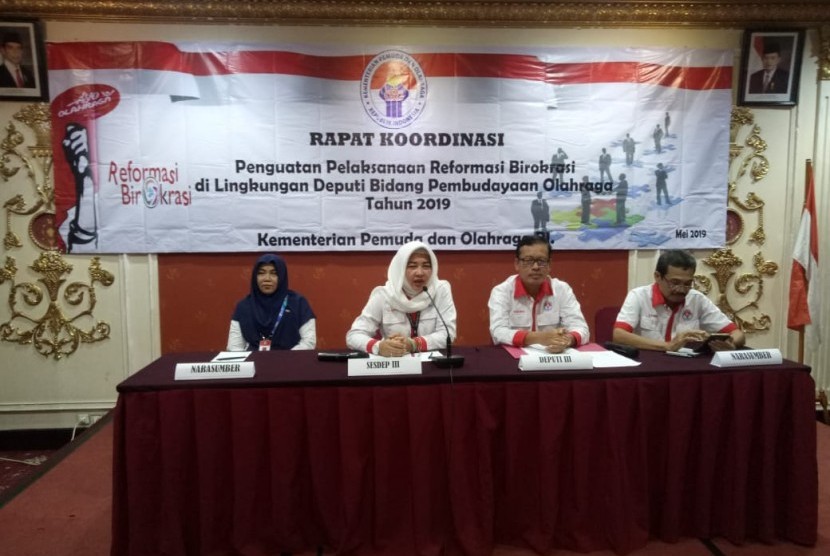 Rapat Pembahasan Reformasi Birokrasi 'Penguatan Pelaksanaan Reformasi Birokrasi di Lingkungan Deputi Bidang Pembudayaan Olahraga Tahun 2019', Senin (20/5).