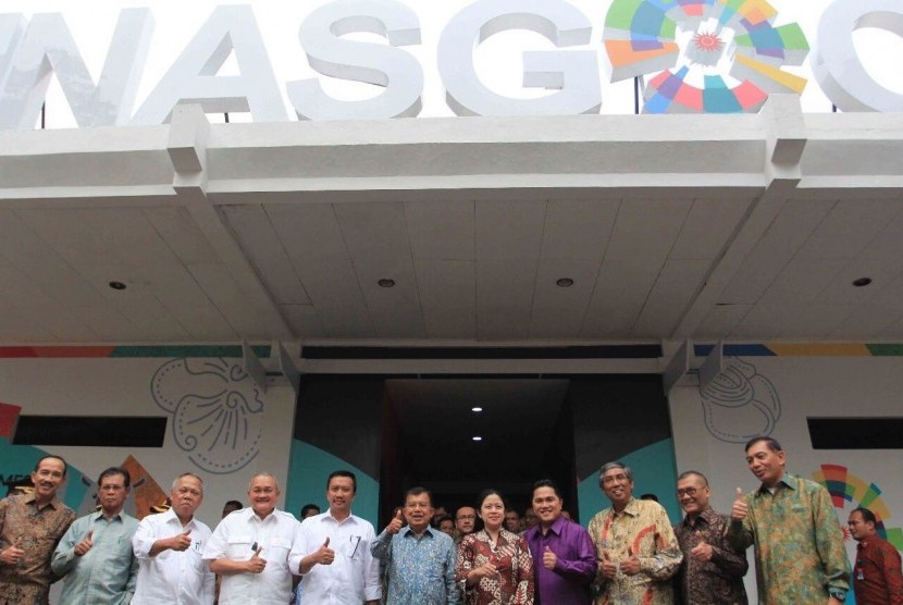 Rapat pleno persiapan Asian Games 2018 digelar di Kantor INASGOC, Wisma Serbaguna, Senayan, Jakarta, Selasa (18/7). 