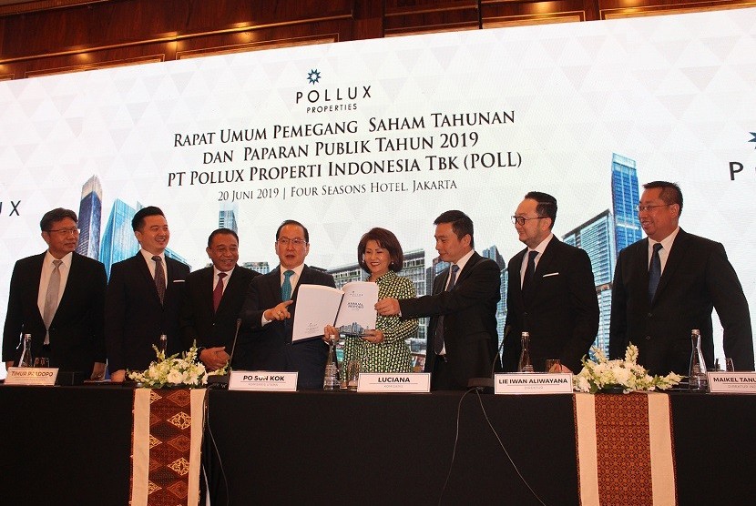 Rapat Umum Pemegang Saham Tahunan (RUPST) tahun buku 2018 PT Pollux Properti Indonesia Tbk di Jakarta, Kamis (20/6).