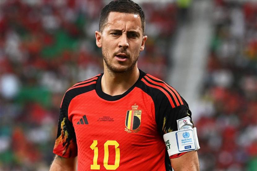 Reaksi Eden Hazard dari Belgia selama pertandingan sepak bola grup F Piala Dunia 2022 antara Belgia dan Maroko di Stadion Al Thumama di Doha, Qatar, 27 November 2022. 