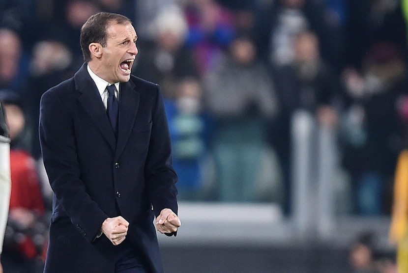 Reaksi pelatih Juventus, Massimilliano Allegri pada laga Serie A.