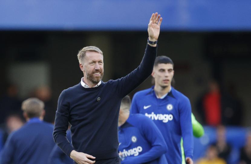 Reaksi pelatih kepala Chelsea Graham Potter usai pertandingan sepak bola Liga Inggris antara Chelsea dan Wolverhampton Wanderers di Stadion Stamford Bridge di London, Sabtu, 8 Oktober 2022. (AP Photo/David Cliff)