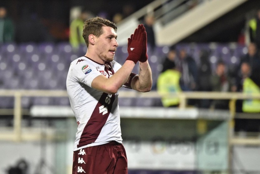 Reaksi striker Torino, Andrea Belotti pada laga Serie A lawan Fiorentina di Artemio Franchi, Selasa (28/2) dini hari WIB. Laga berakhir imbang 2-2.