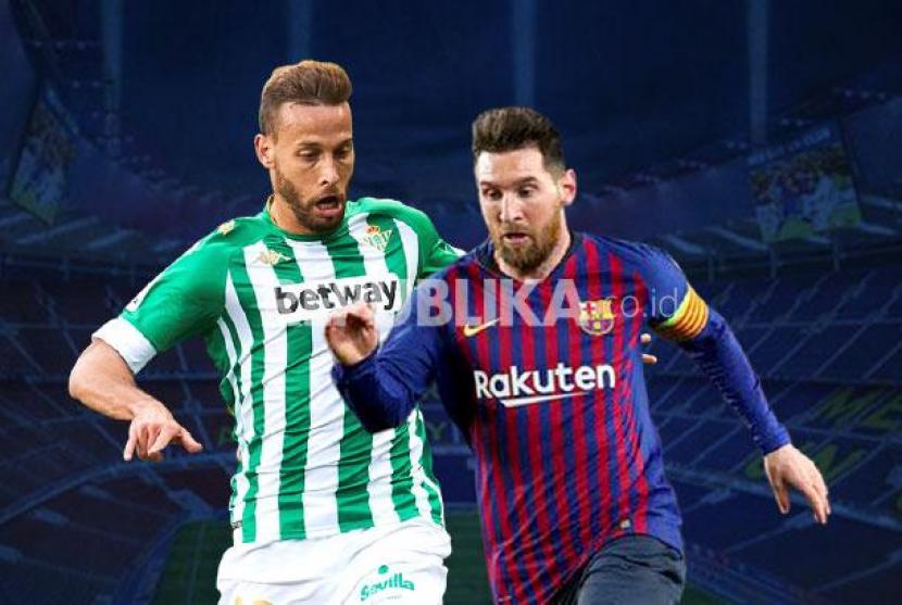 Pemain Real Betis Sergio Canales	Vs pemain Barcelona Lionel Messi (kanan).