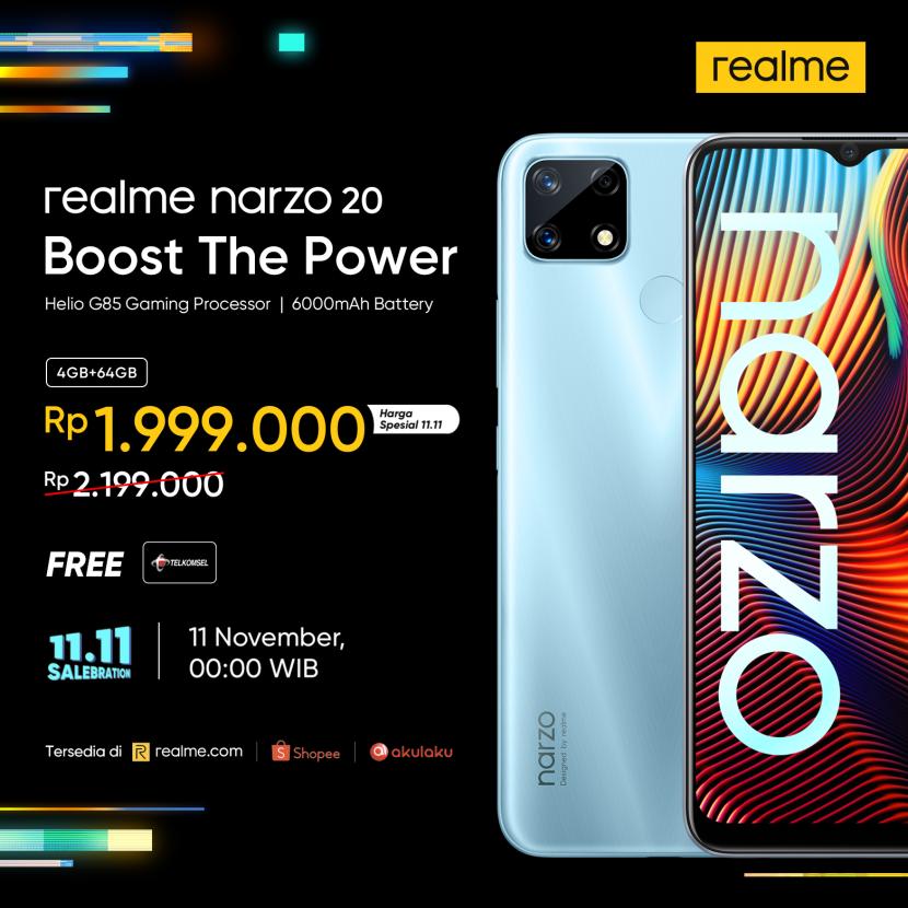 Realme Narzo 20 dengan keunggulan prosesor gaming handal Helio G85 dan layar ultra mulus.