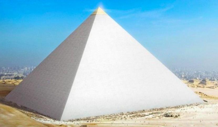 Rekonstruksi digital piramida Giza oleh perusahaan asuransi Australia, Budget Direct. Ketika baru dibangun, Piramida Mesir warnanya bukan cokelat. (ilustrasi)