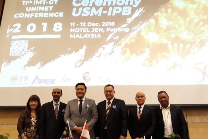 Rektor Institut Pertanian Bogor (IPB), Arif Satria di acara 11th Indonesia Malaysia Thailand Growth Triangle (IMT-GT) UNINET Conference, di Universiti Sains Malaysia, Penang, Malaysia, Selasa (11/12).