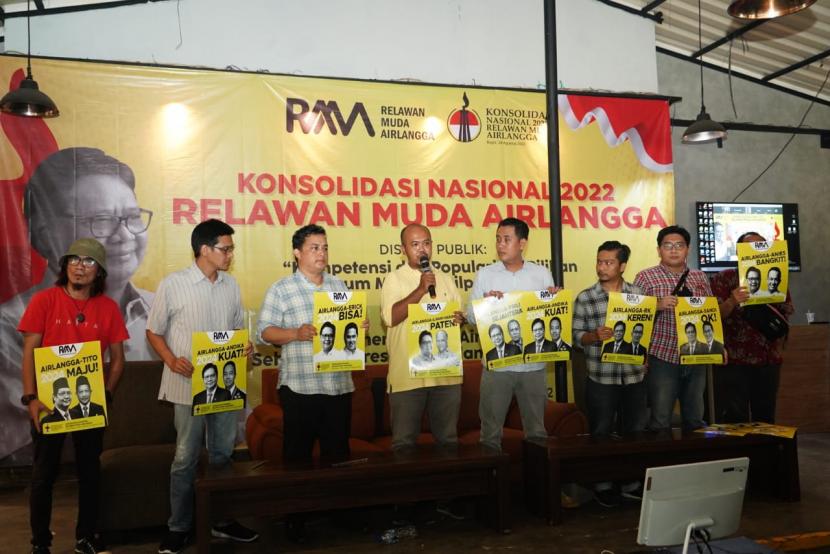 Relawan Muda Airlangga Hartarto (RMA) menggelar konsolidasi nasional untuk memutuskan kandidat cawapres yang akan mendampingi Airlangga Hartarto di Pilpres 2024. Konsolidasi Nasional RMA digelar di Bogor, Jawa Barat, Rabu (24/8/2022).