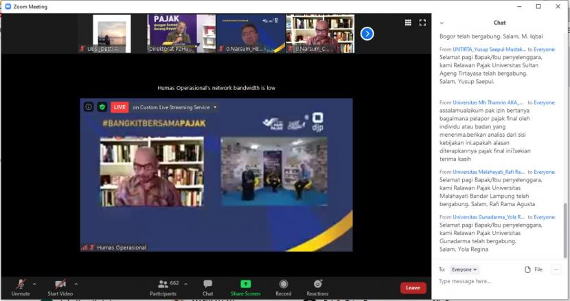 Relawan Pajak Tax Center UBSI mengikuti kegiatan Pajak Bertutur yang diadakan oleh Ditjen Pajak secara virtual.