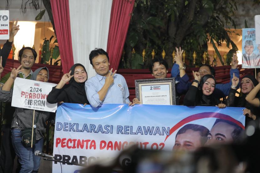 Relawan Pecinta Dangdut 02 mendeklarasikan dukungan untuk calon presiden dan calon wakil presiden Prabowo Subianto-Gibran Rakabuming Raka di Pilpres 2024.