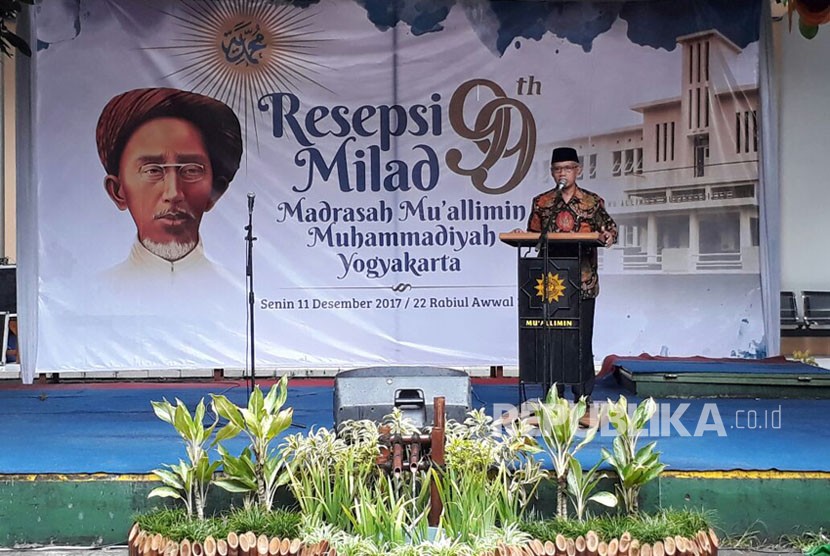 Ketua Umum PP Muhammadiyah, Haedar Nashir di Madrasah Mu'allimin Muhammadiyah Yogyakarta, Kabupaten Bantul, DIY.