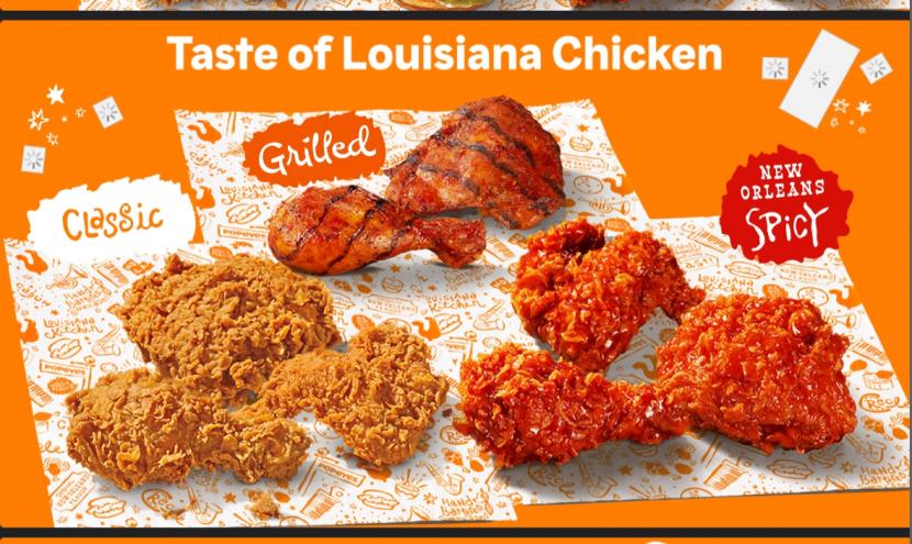Restoran ayam goreng Popeyes menawarkan ayam goreng Louisiana, ayam goreng pedas New Orleans dan ayam panggang Louisiana.